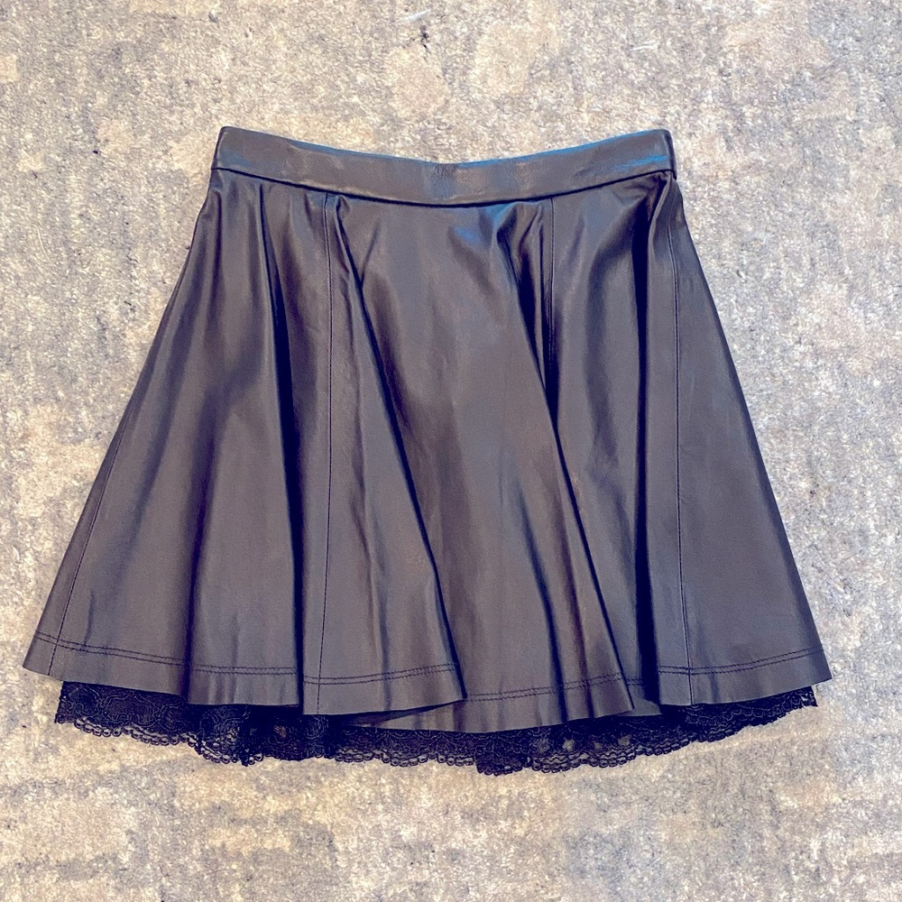 ALICE + OLIVIA Black Leather Lace
Trapeze Skirt